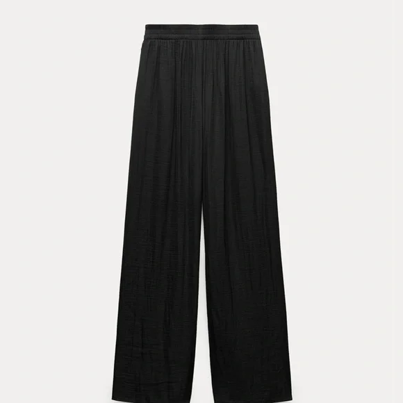 NWT ZARA KHAKI SHINY WIDE LEG PANTS TROUSERS Size S. Black . Pre owned like new - Picture 4 of 12